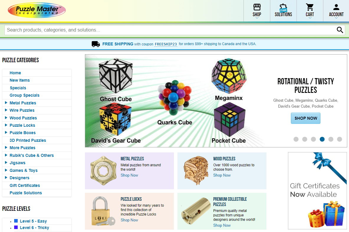 Puzzle master website homepage